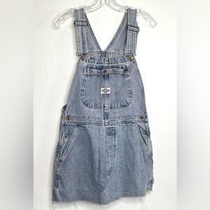 LEE DUNGAREES DISTRESSED WOMENS BIBS DENIM RAW HEM DRESS #150
